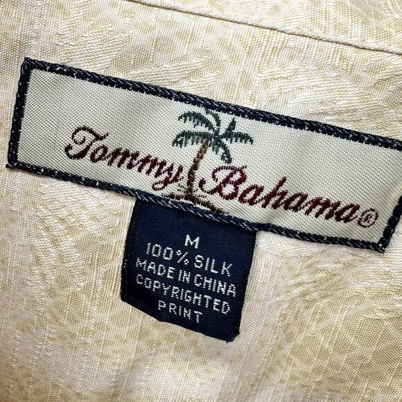 Tommy Bahama Shirt Mens Medium Silk Yellow Button Up Short Sleeve Tropical - Picture 2 of 7